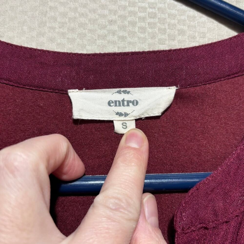 Entro Burgundy Floral Embroidered Tunic Dress Long Sleeve Pockets Size S - Picture 5 of 11